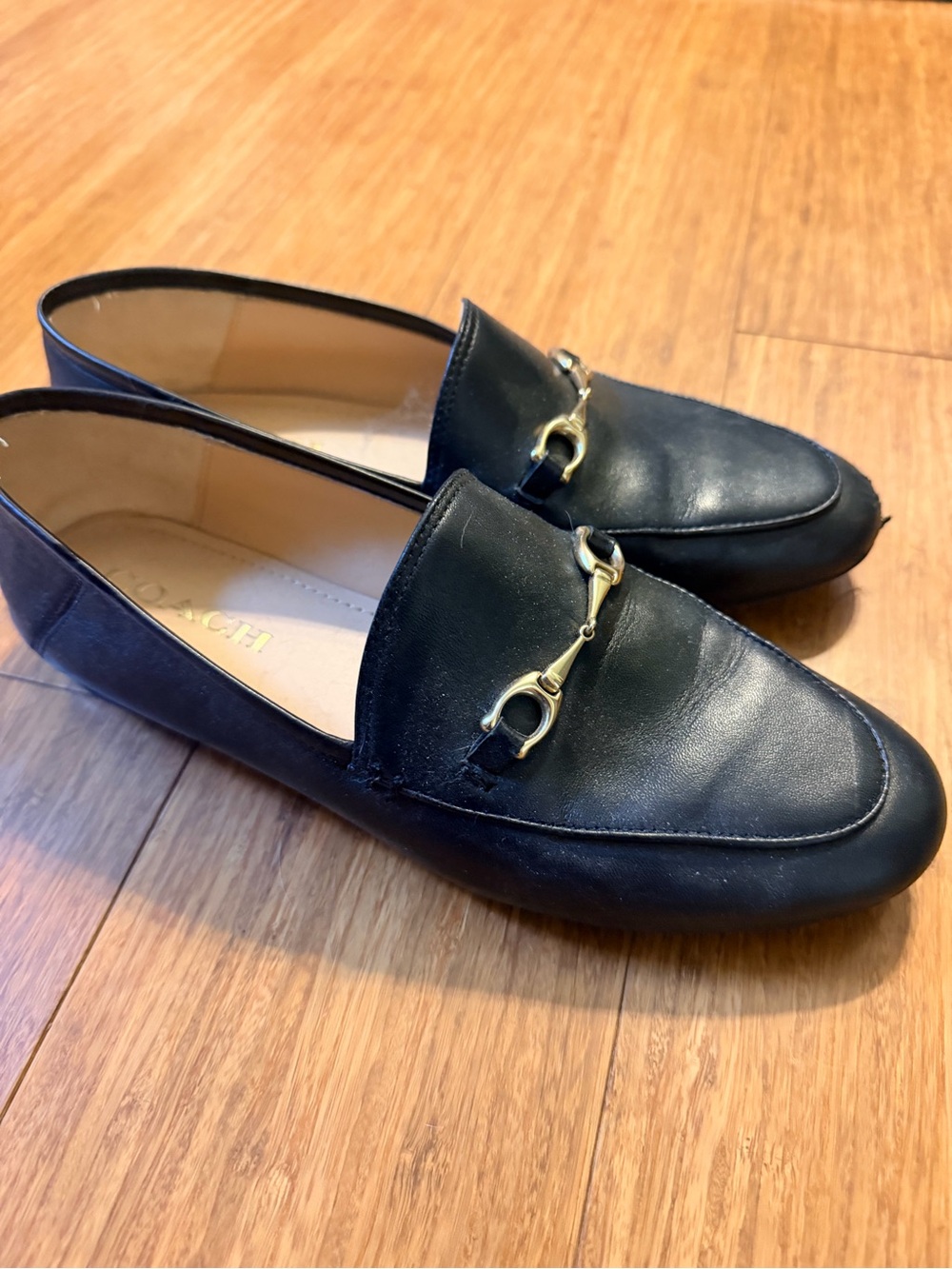 Coach Black Leather Loafers with Gold Horsebit